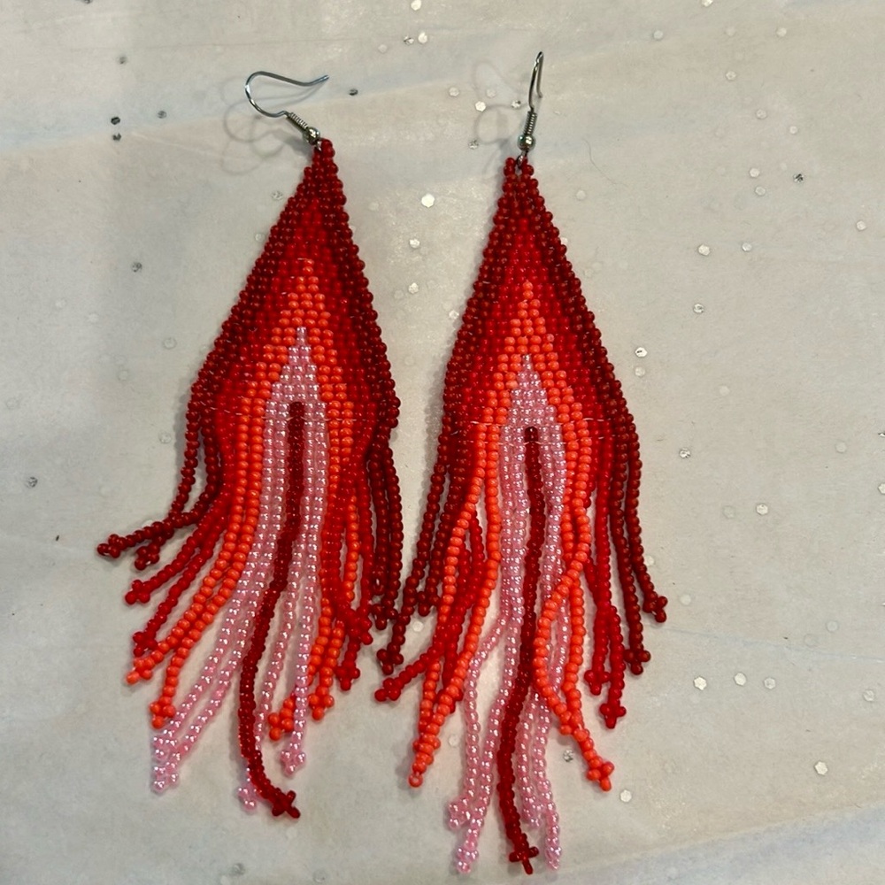 Red and Pink Beaded Earrings